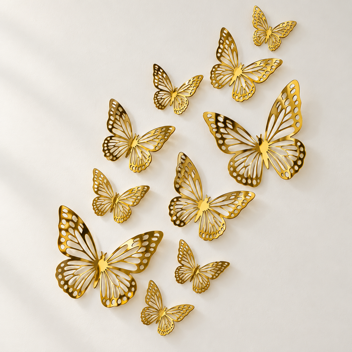Golden Acrylic Butterfly Wall Decor (10 Pcs Set)
